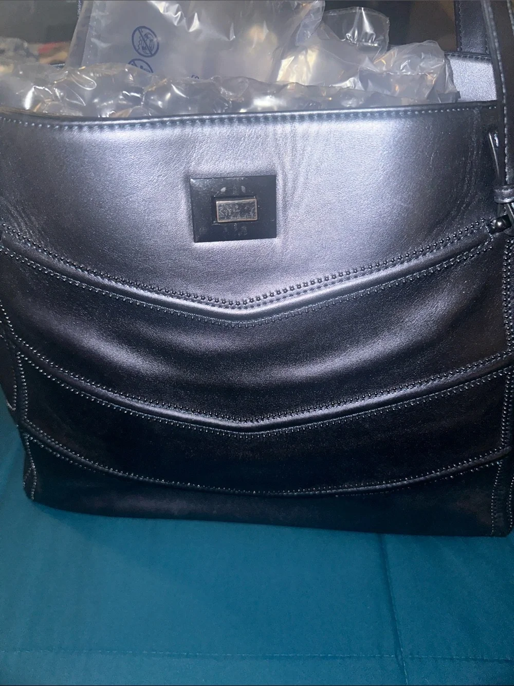 INC International Concepts Blue Metallic Leather Laptop Bag
